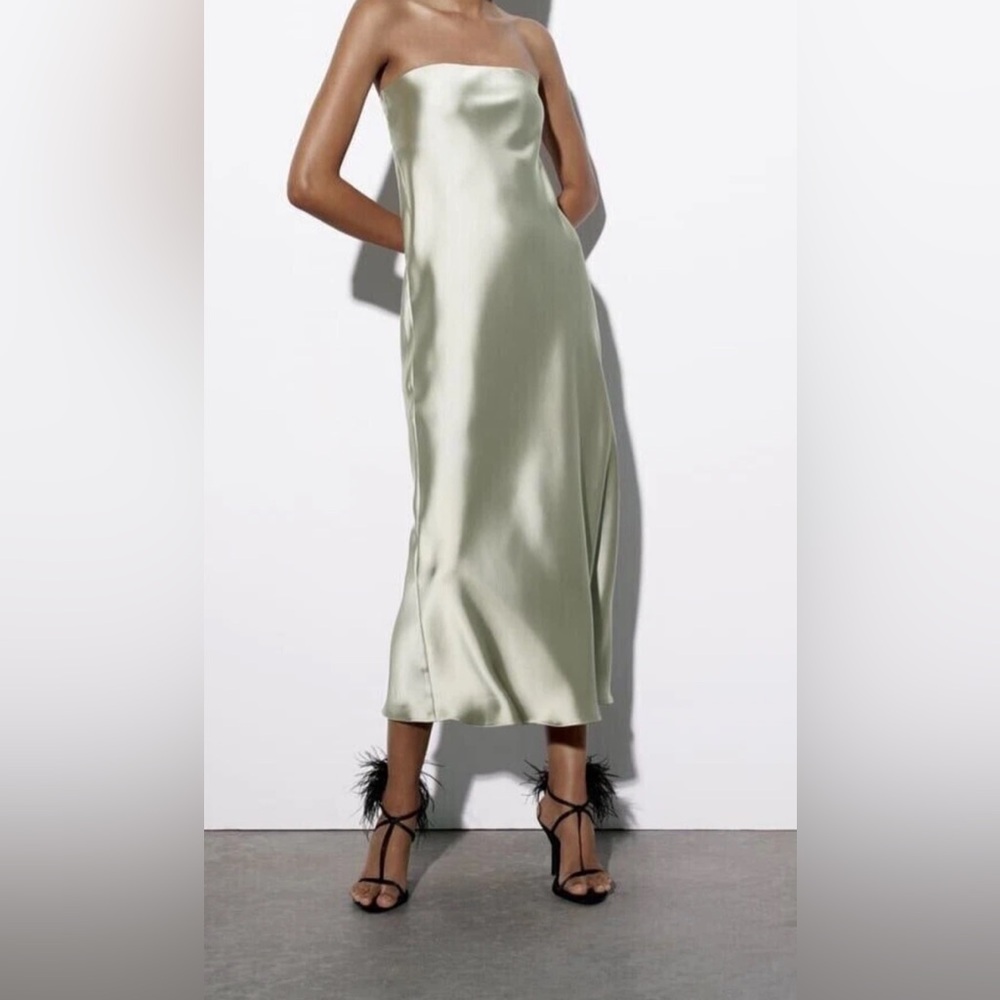 Zara Strapless Satin Dress in Light Green